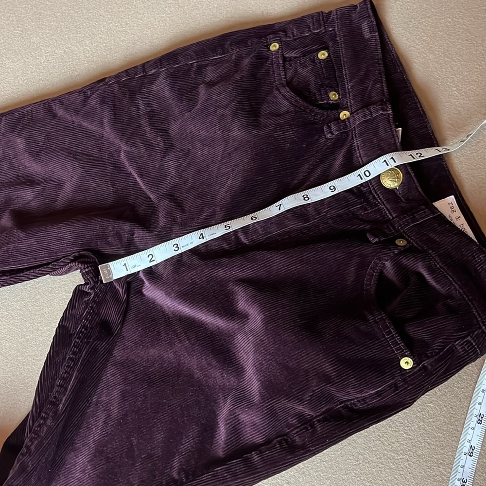 RAG & BONE Casey Corduroy High Rise Flare Jeans in Burgundy - Size 27 - Picture 13 of 16